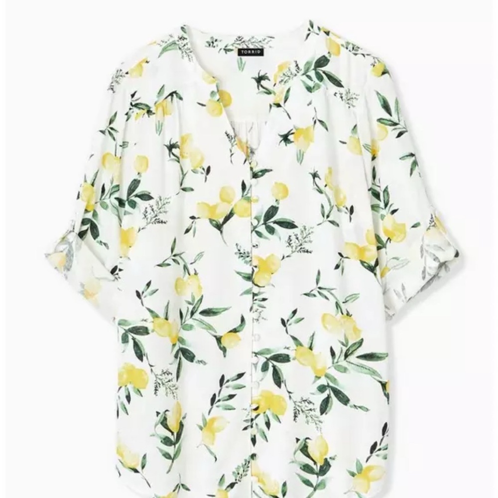 Torrid Yellow and Green Relaxed Blouse with Mandarin Collar